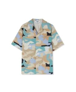 Poplin Bowling Shirt With "geo Camo" Print
