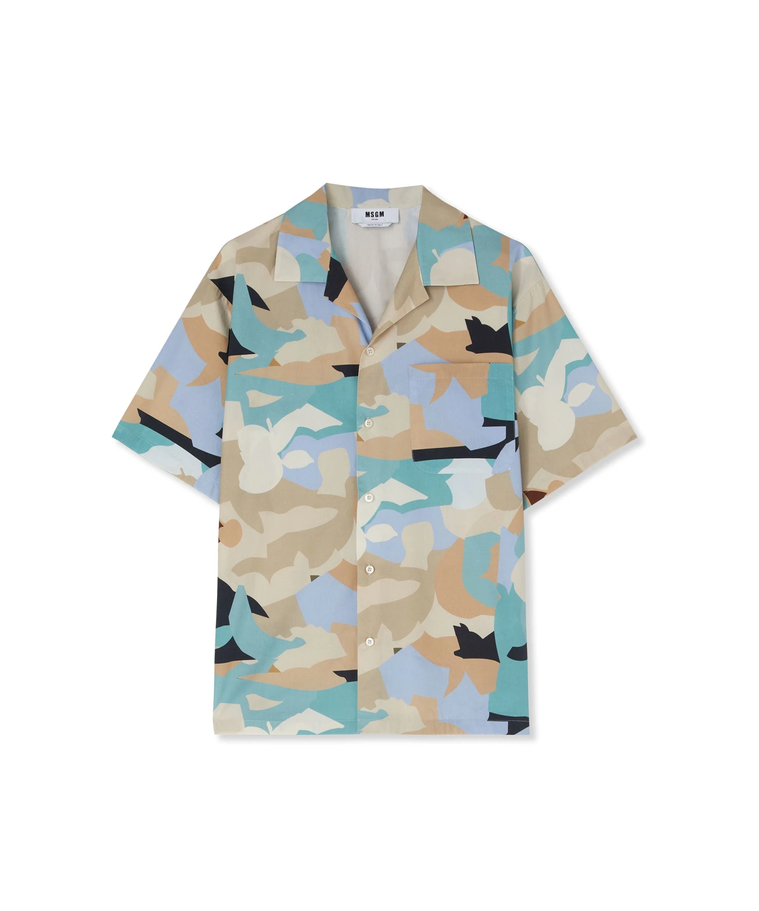 Poplin Bowling Shirt With "geo Camo" Print