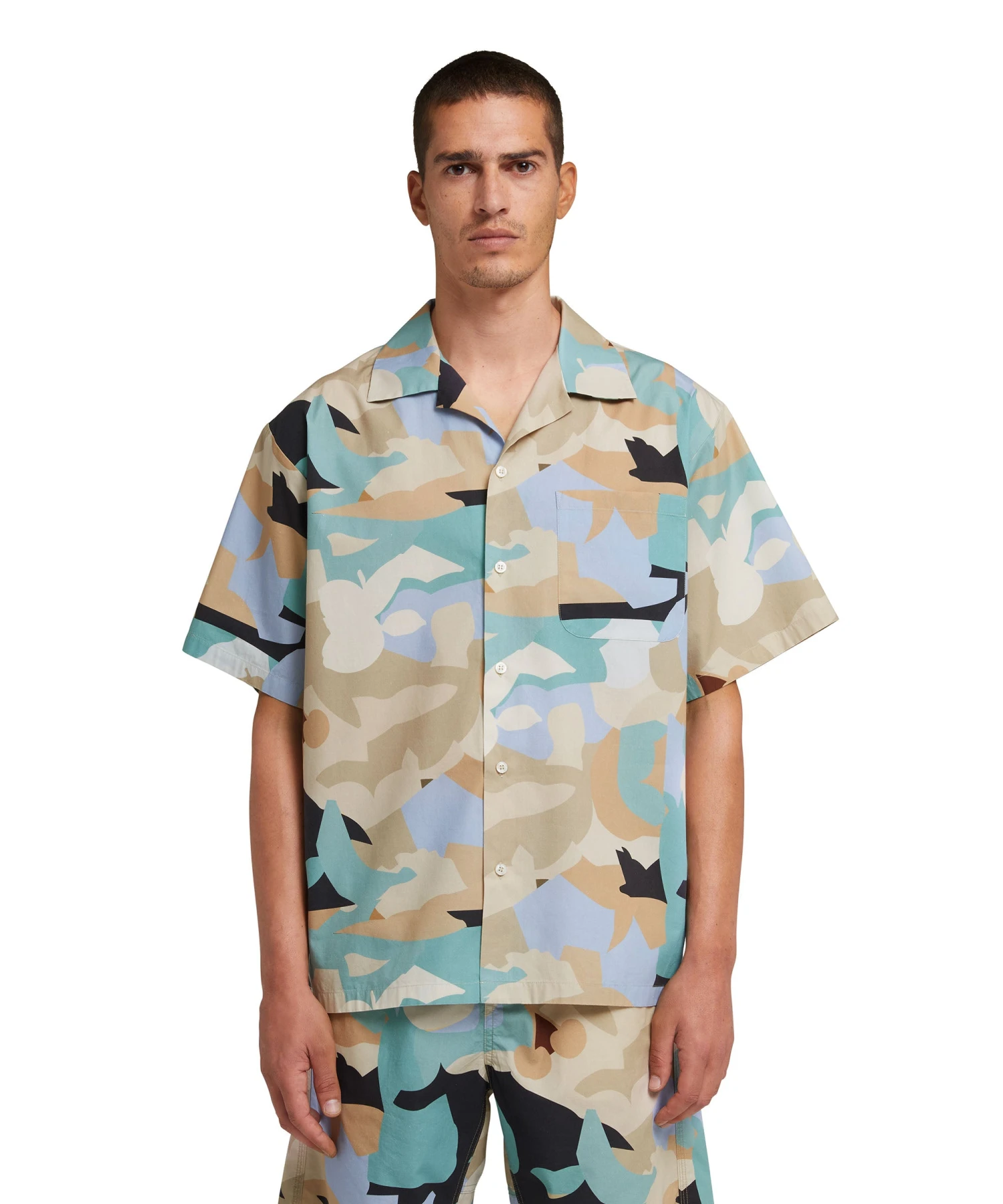 Poplin Bowling Shirt With "geo Camo" Print - Image 2