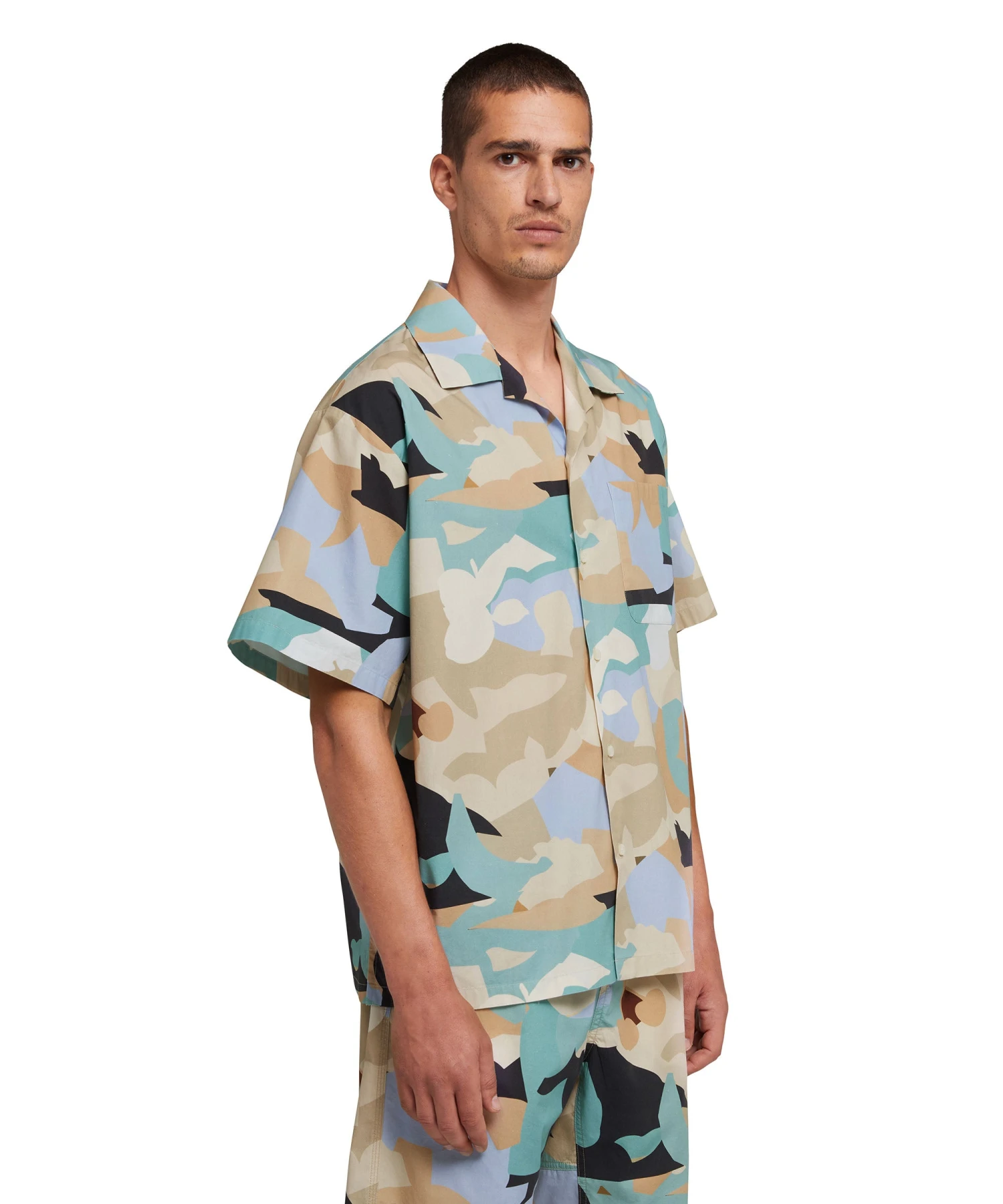 Poplin Bowling Shirt With "geo Camo" Print - Image 4