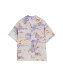Poplin Bowling Shirt With "dripping Camo" Print