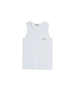 Ribbed Jersey Tank Top With Embroidered Cursive Logo
