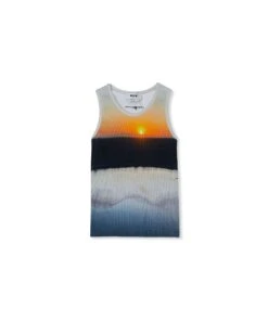 Tank Top In Ribbed Jeresy With "Tanzanian Gaze Sunset" Print