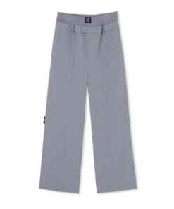Flamed Viscose Canvas Double-belted Pants With Elastic Waistband