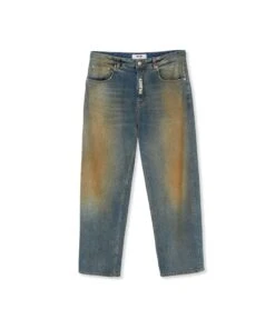 5 Pocket Denim Pants With Burned Effect