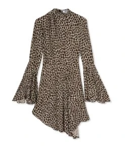 Fluid Viscose Dress With "optical Giraffe" Print