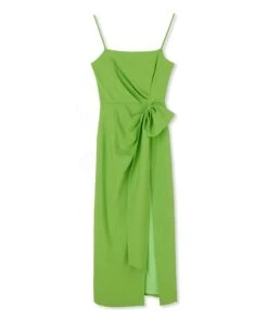 Flamed Viscose Canvas Slip Dress With Knotted Waist