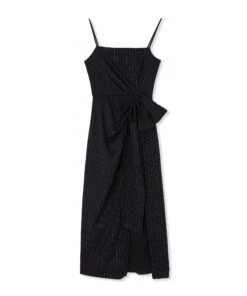 Fresh Wool Pinstripe Slip Dress With Knotted Waist