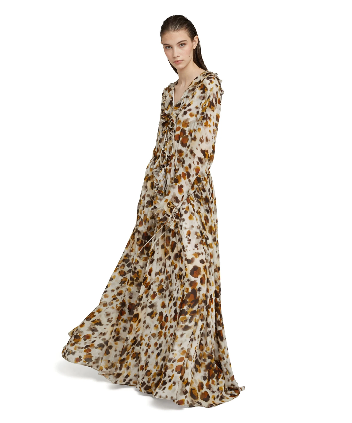 Long Ruffled Dress With Georgette Print - Image 5