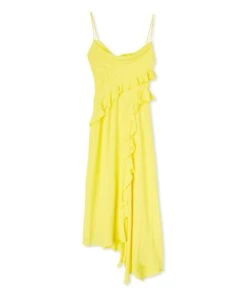 Blended Silk Crepe De Chine Ruffled Slip Dress