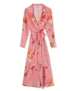 Fluid Fabric Wrap Dress With"desert Flowers" Print