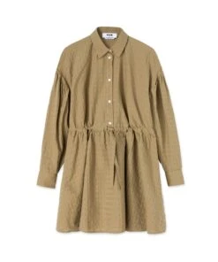 Cotton Seersucker Short Dress With Adjustable Waistline