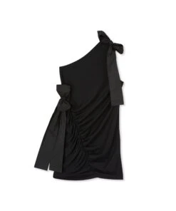 One-shoulder Short Dress In Jersey With Taffeta Bows
