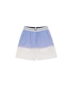 Poplin Shorts With Waistband Logo And Faded Treatment