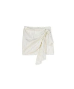 Fresh Wool Pinstripe Draped Mini Skirt With Bow
