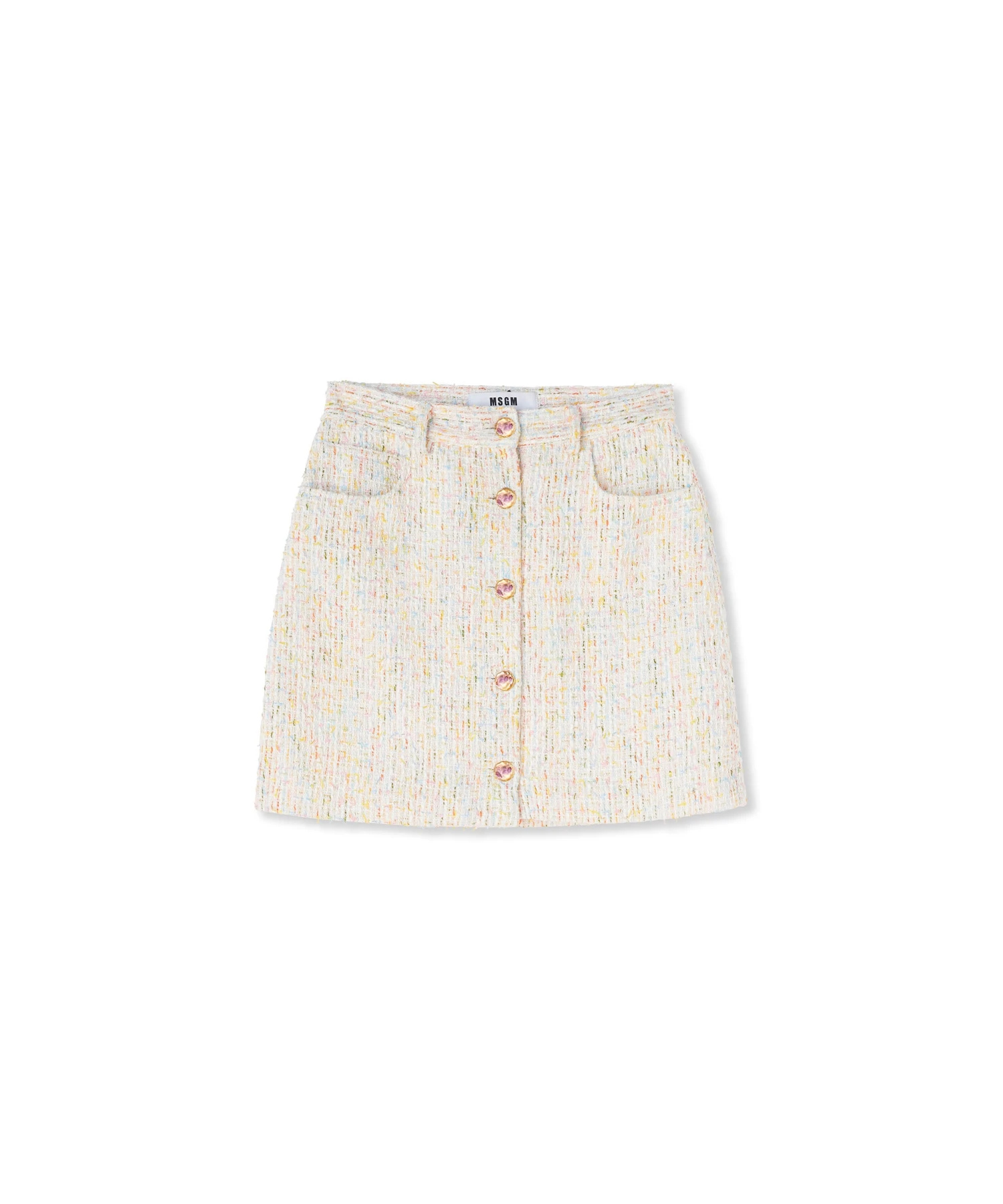 Tweed Miniskirt With Multicolored Buttons