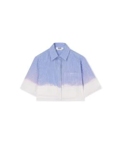 Poplin Short Sleeve Crop Shirt With Faded Treatment