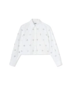 Poplin Crop Shirt With Rhinestone Daisy Application