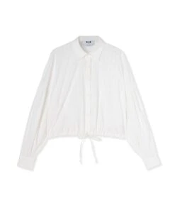 Poplin Seersucker Crop Shirt With Puffed Sleeves