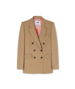 Flamed Viscose Canvas Double-breasted Jacket With Fluid Fabric Lining And "desert Flowers" Print