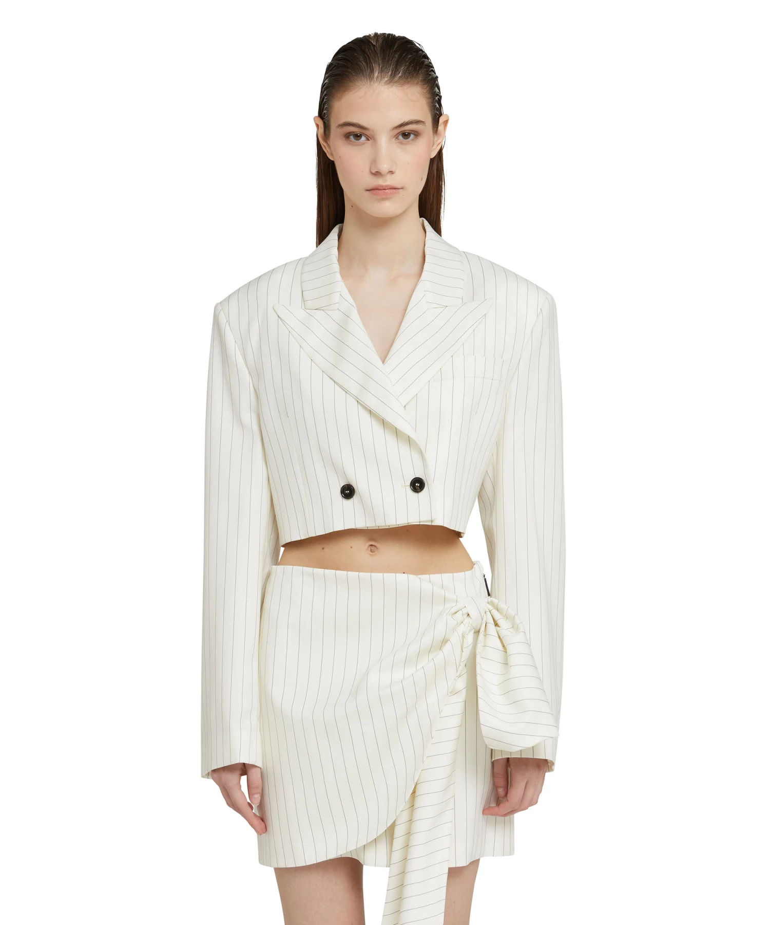 Fresh Wool Pinstripe Crop Jacket - Image 2