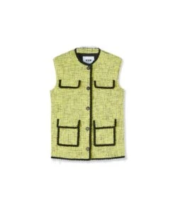 Salt And Pepper Tweed Sleeveless Jacket With Pockets