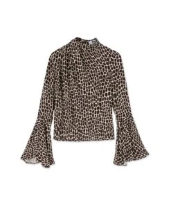 Viscose Draped Top With "optical Giraffe" Print