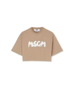 Crop Top T-Shirt With New Brushstroke Logo