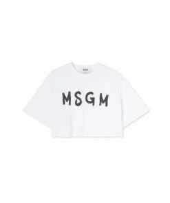 Crop T-Shirtwith Brushstroke Logo Graphic