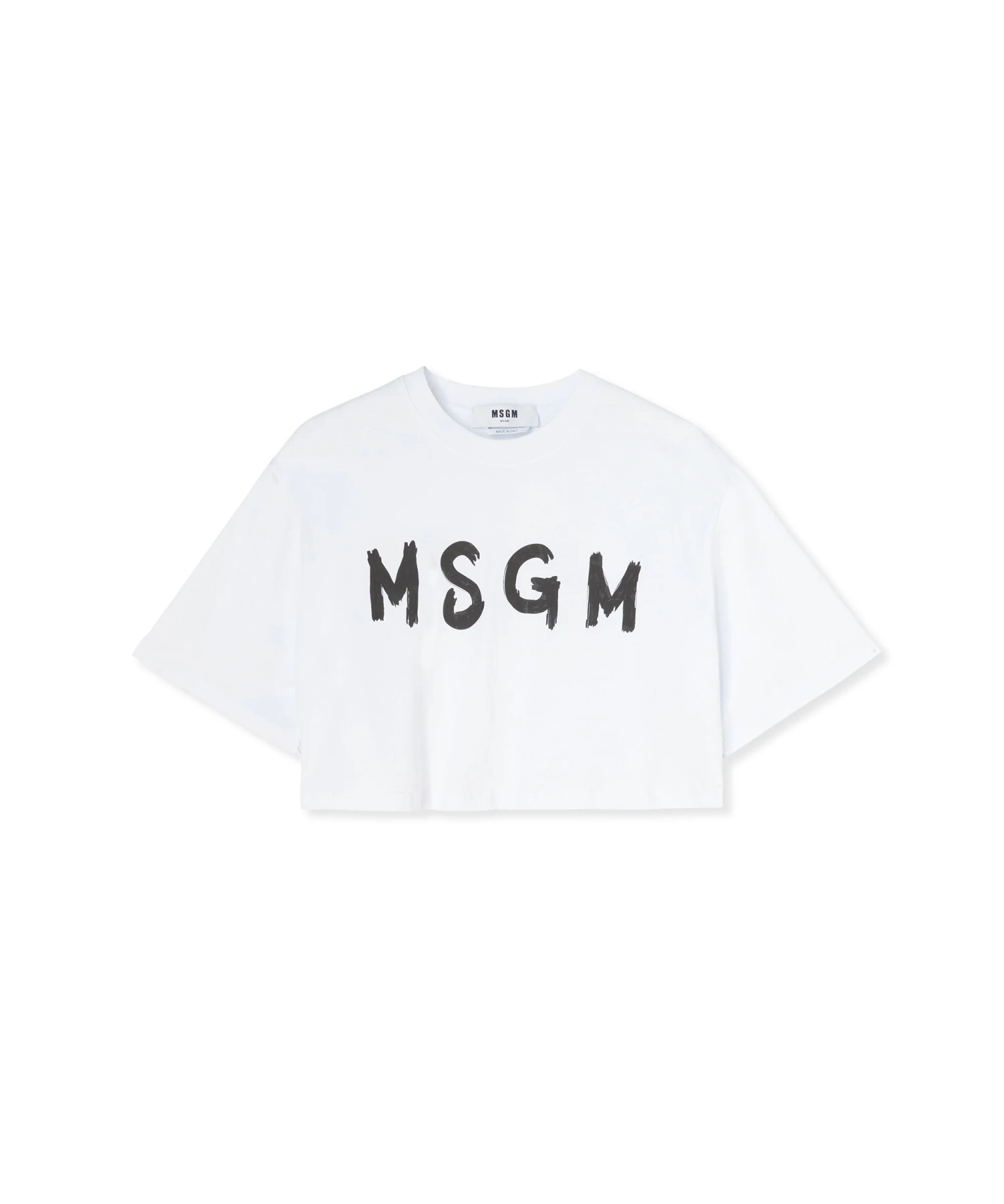 Crop T-Shirtwith Brushstroke Logo Graphic