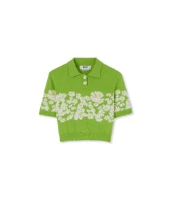 Blended Cashmere Polo Shirt With Jacquard Daisies