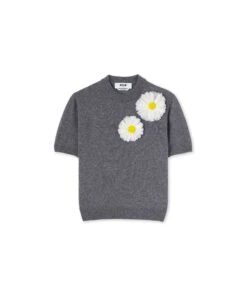 Blended Cashmere T-Shirt With Daisies Application