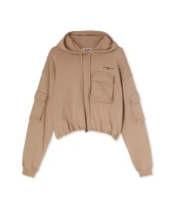 Crop Sweatshirt With Hood And Large Pockets