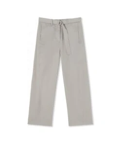 Stretch Cotton Gabardine Pants With Belted Waist