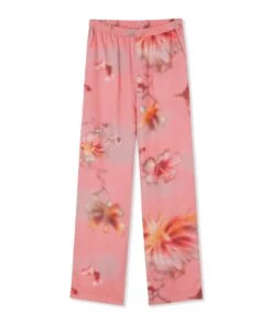 Fluid Fabric Pants With Elastic Waistband And"desert Flowers" Print