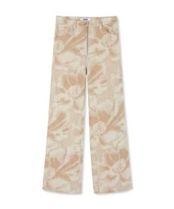 Jacquard Fabric Pants With 5 Pockets And Large Daisy Design