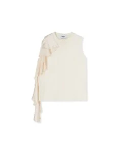 Sleeveless T-Shirt With Satin Ruffles