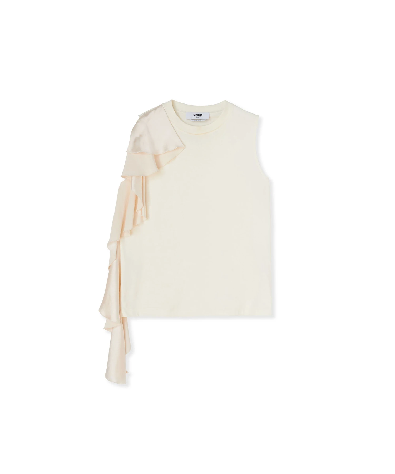 Sleeveless T-Shirt With Satin Ruffles