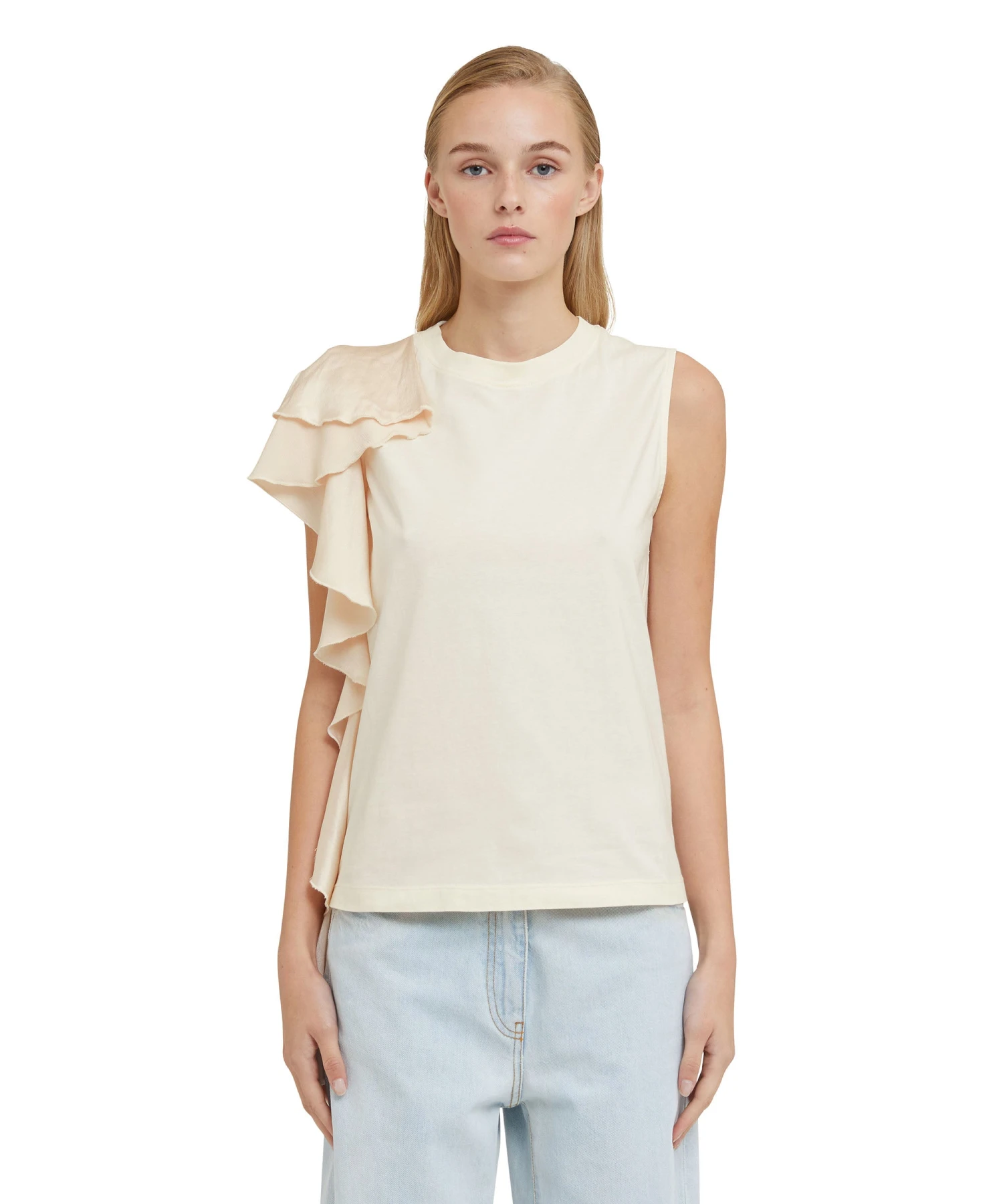 Sleeveless T-Shirt With Satin Ruffles - Image 2