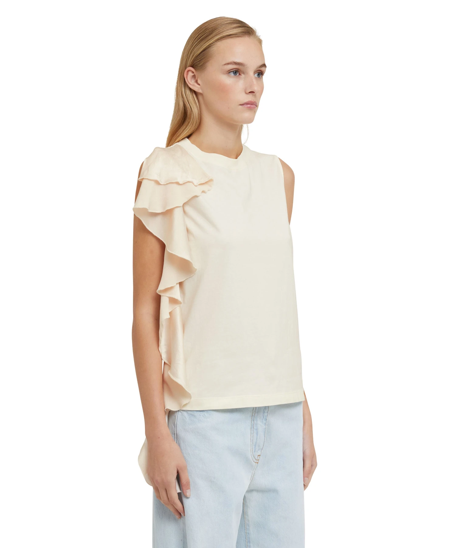 Sleeveless T-Shirt With Satin Ruffles - Image 4