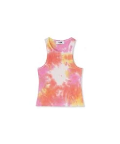 Ribbed Jersey Tank Top With Tie-dye Treatment