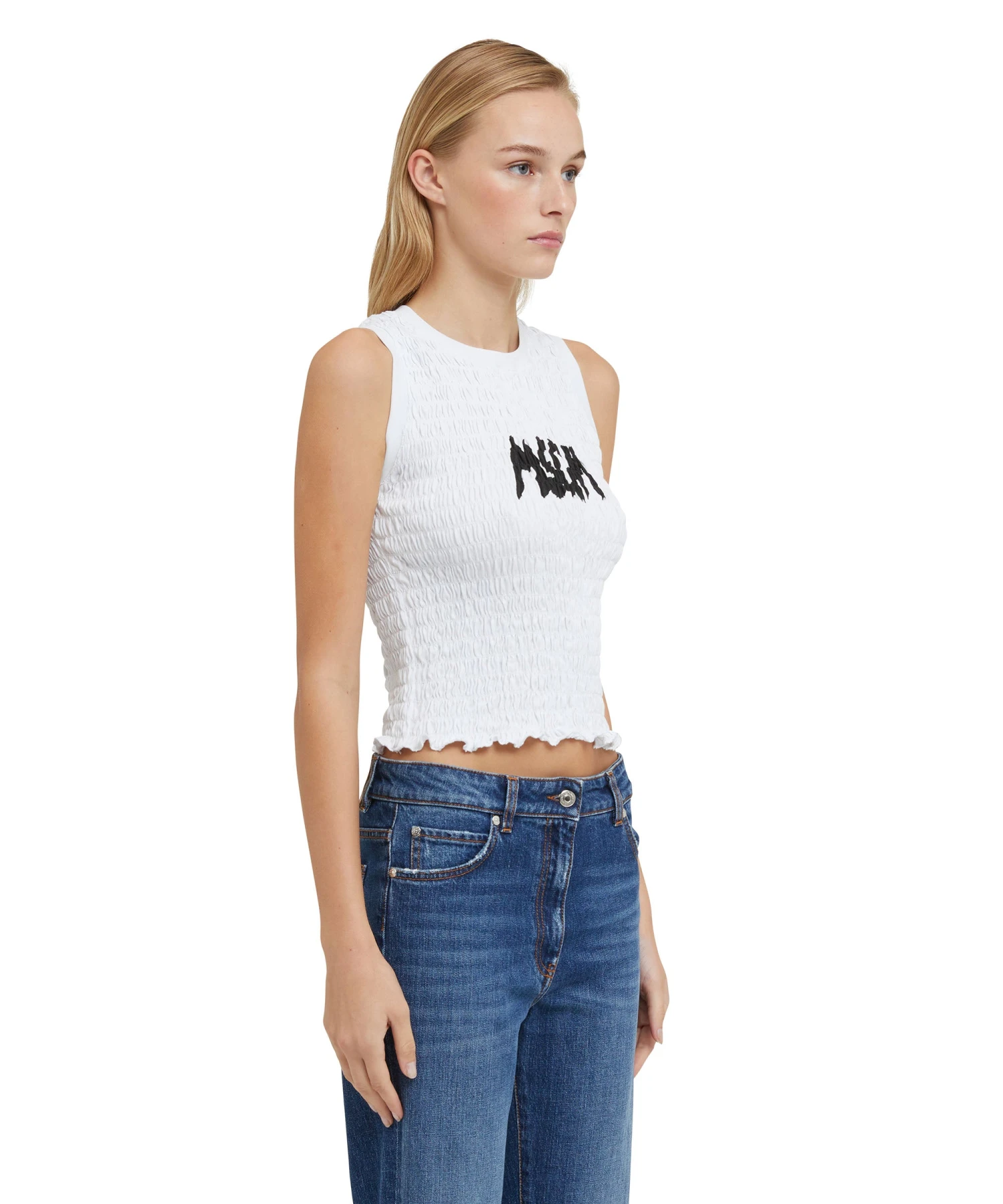 Jersey Sleeveless Top With Embossed New Brushstroke Logo - Image 4