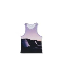 Ribbed Jersey Tank Top With "Tanzanian Purple Sky" Print