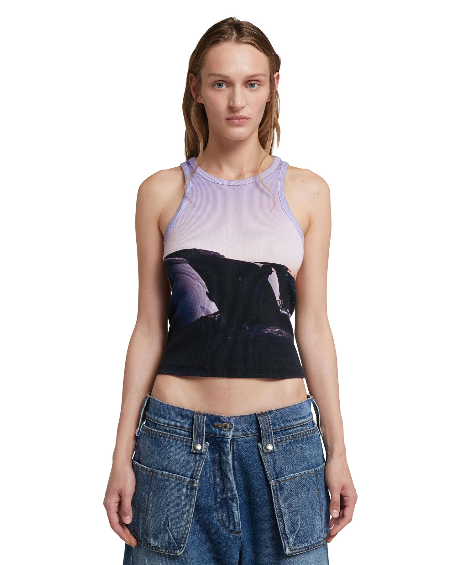Ribbed Jersey Tank Top With "Tanzanian Purple Sky" Print - Image 2