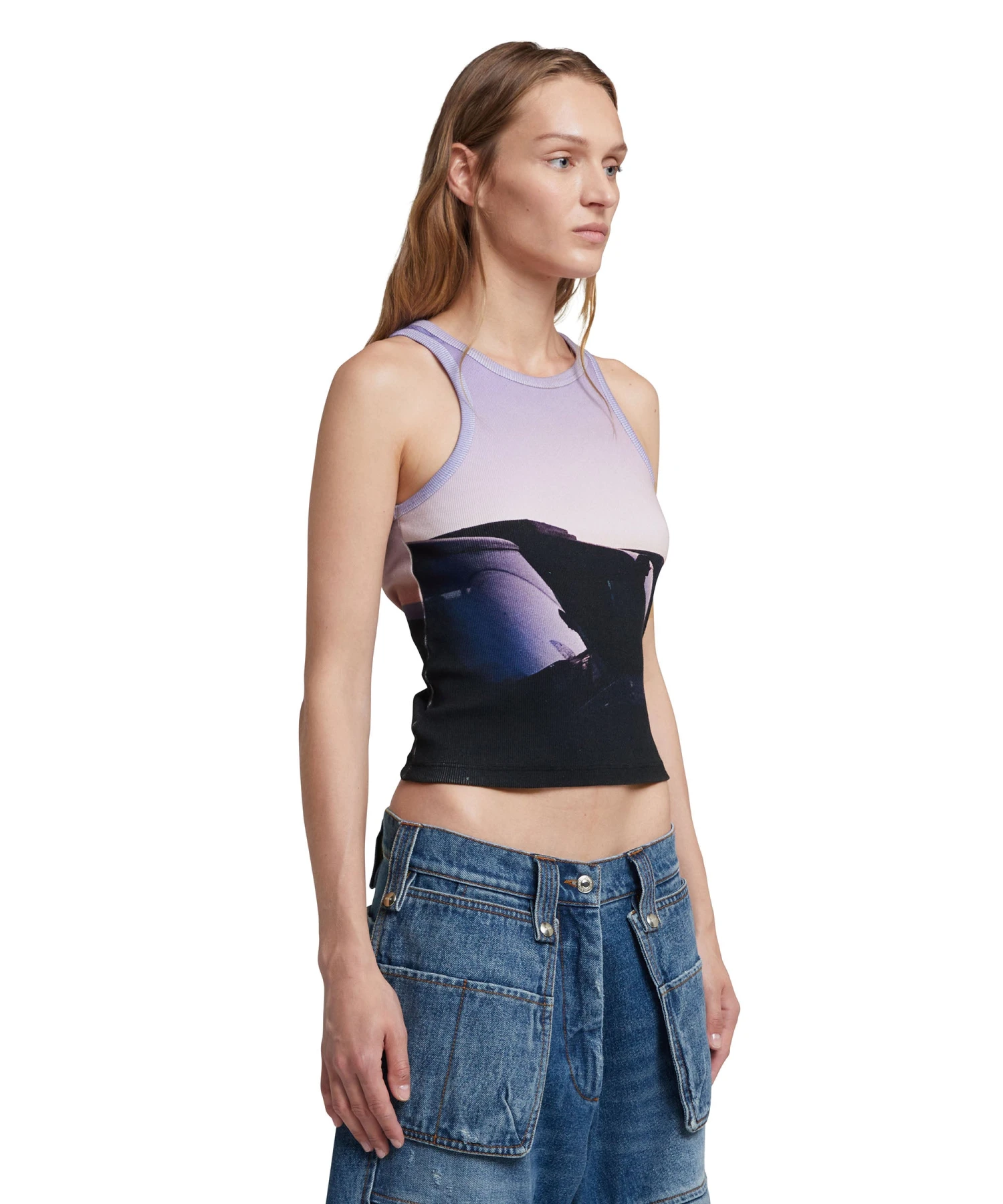 Ribbed Jersey Tank Top With "Tanzanian Purple Sky" Print - Image 4