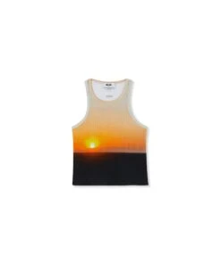 Ribbed Jersey Tank Top With "Tanzanian Sunset" Print