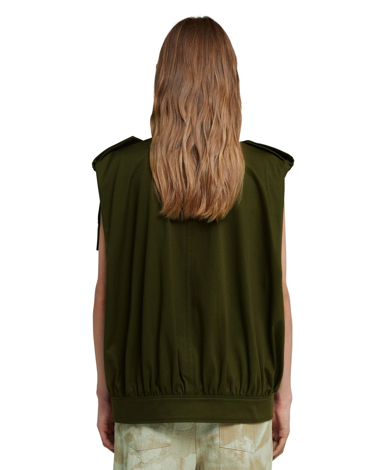 Gabardine Cotton Sleeveless Jacket With Big Pockets - Image 3