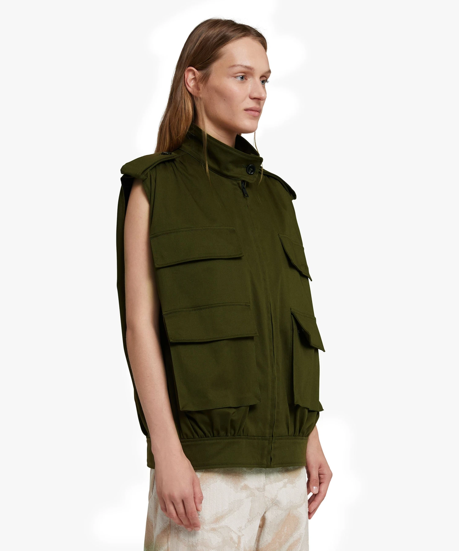 Gabardine Cotton Sleeveless Jacket With Big Pockets - Image 4
