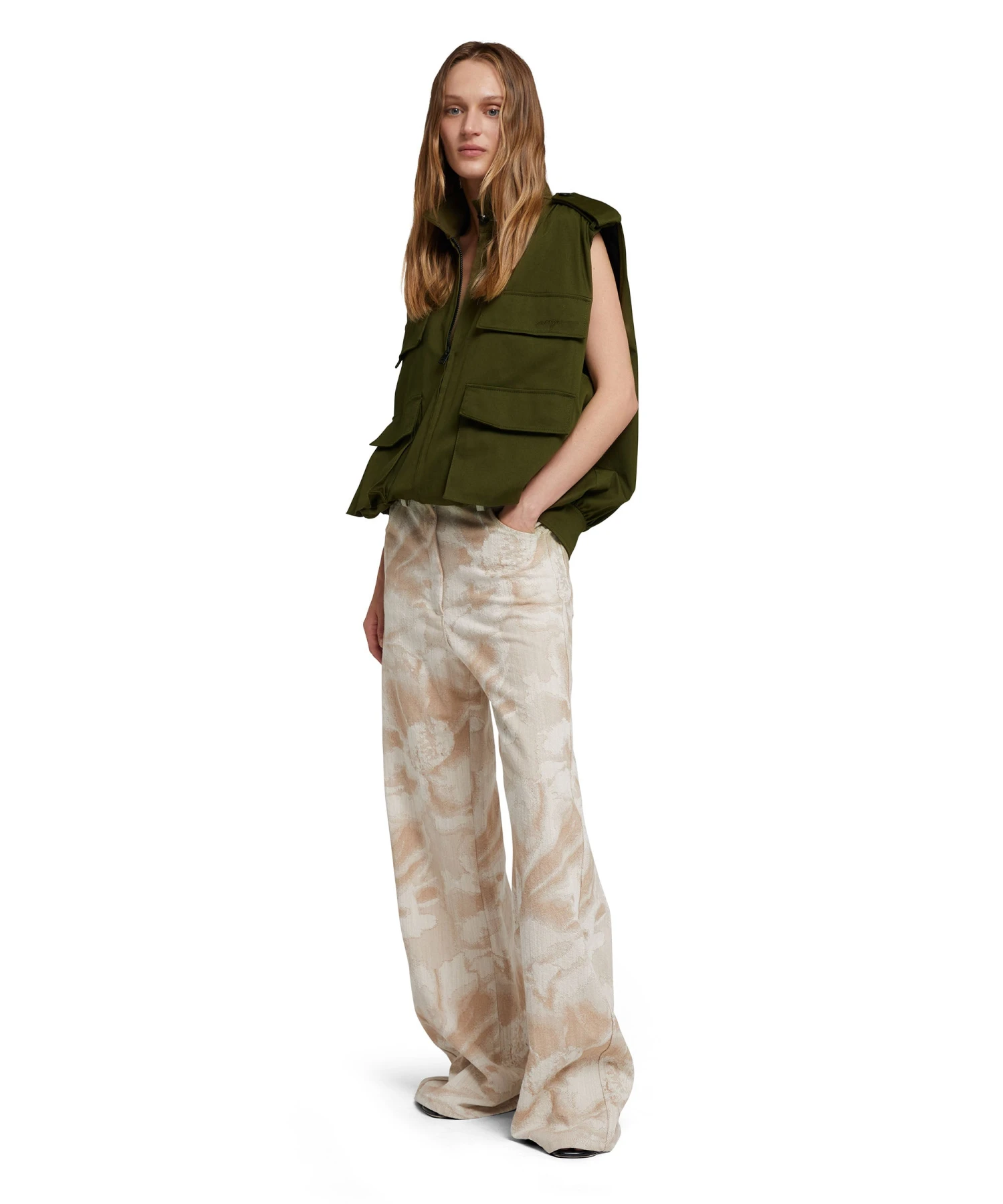 Gabardine Cotton Sleeveless Jacket With Big Pockets - Image 5