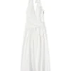 Poplin Long Sleeveless Dress With Bowed Waistline